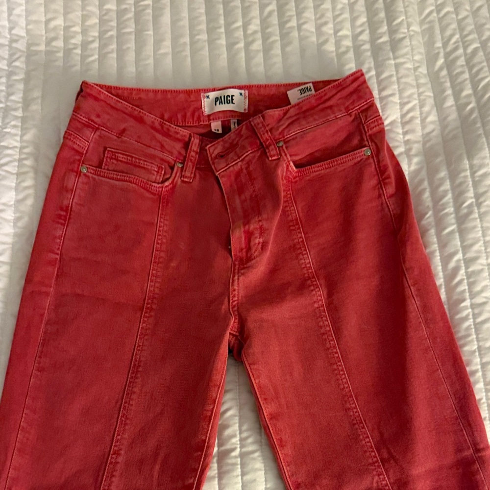 PAIGE Women's Vibrant Red High Rise Jeans